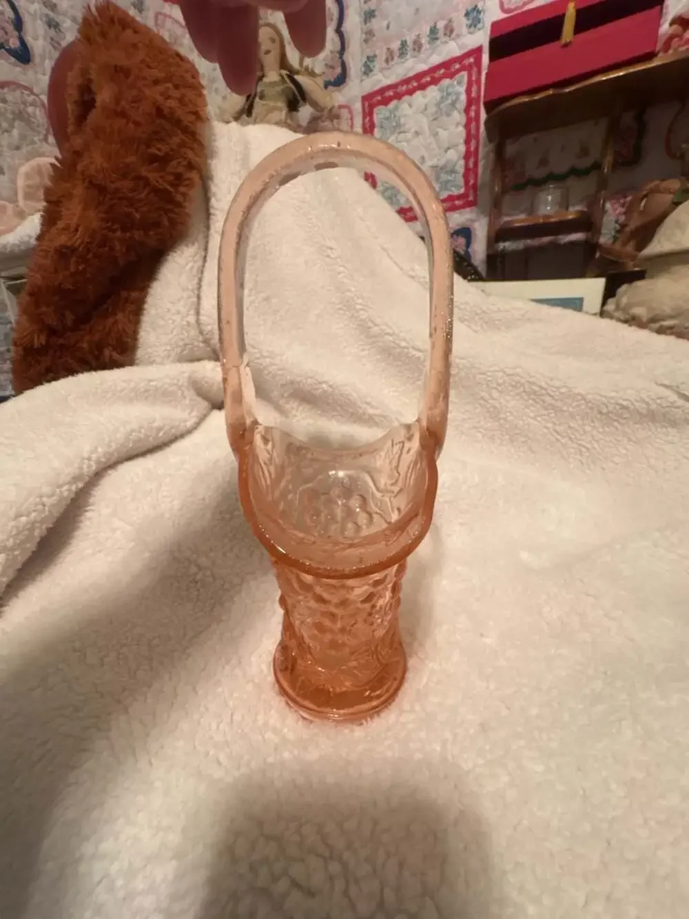Vintage Imperial Glass Pink Depression Glass Grape Basket Vase